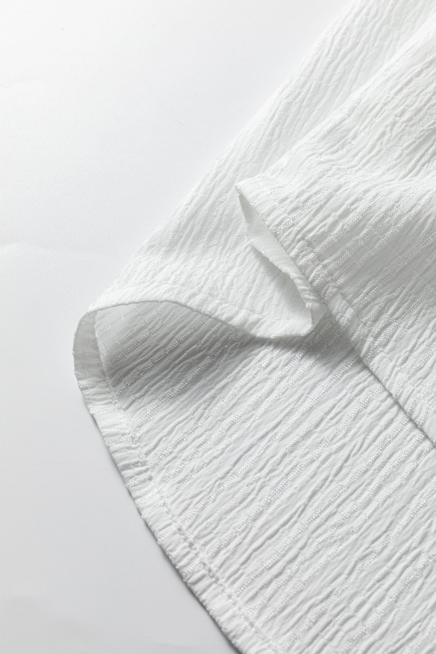 White Crinkled Texture Lantern Sleeve Button Down Loose Shirt