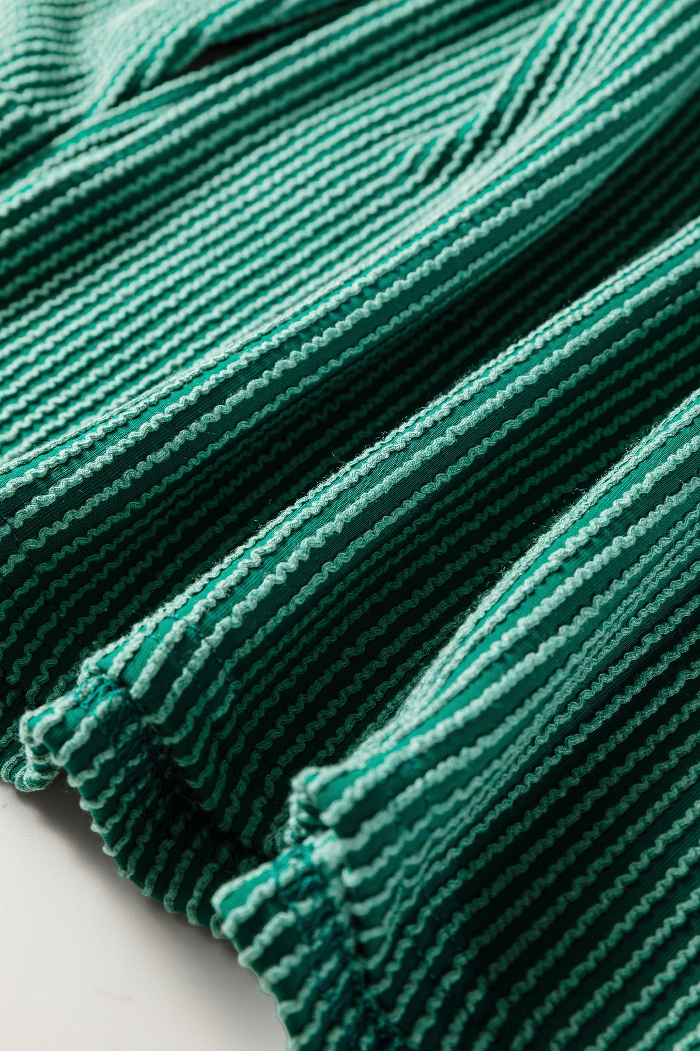 Evergreen Twisted Ribbed Tiered Ruffles Long Sleeve Pullover Top