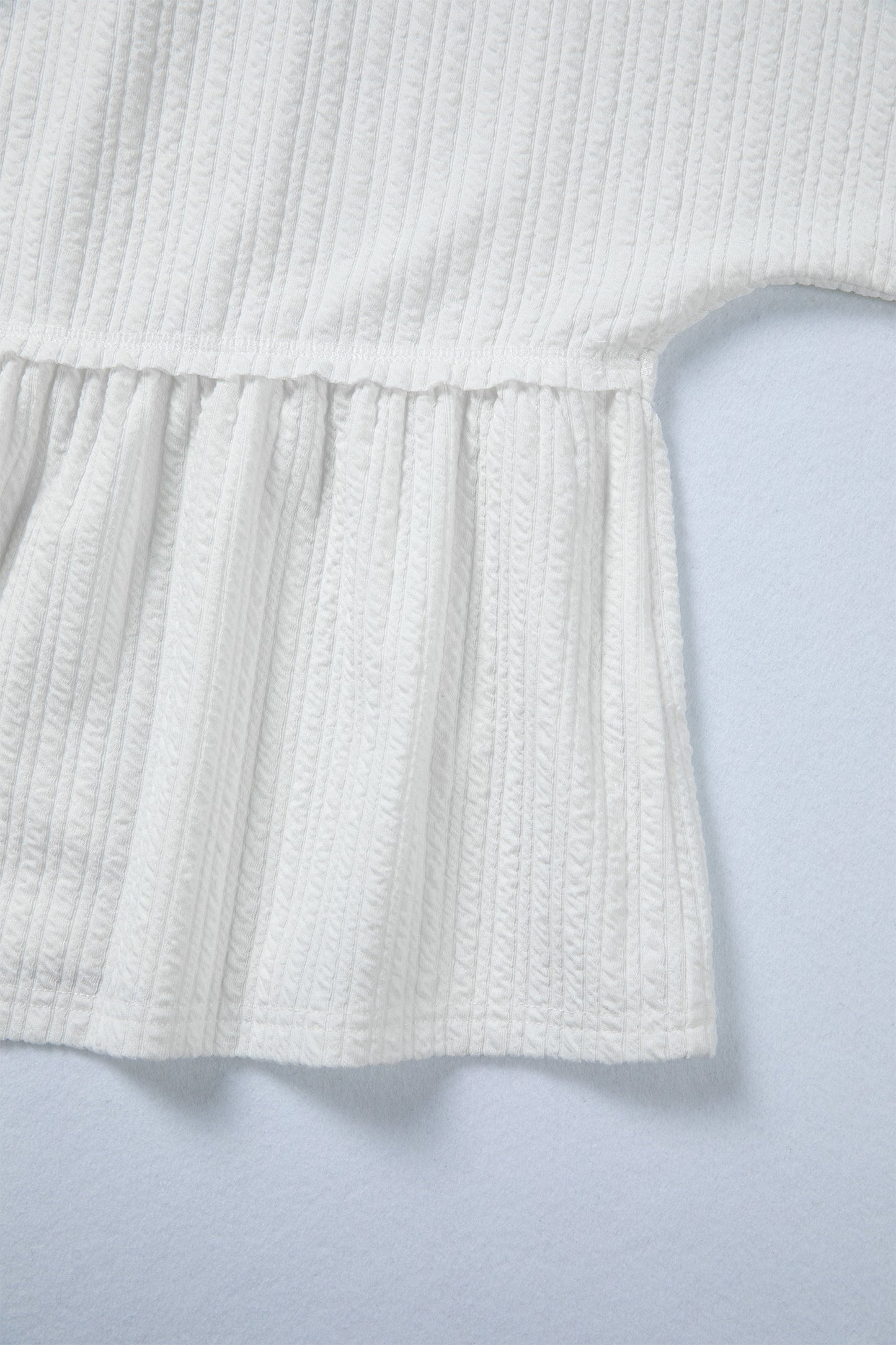 White Solid Color Textured Drop Shoulder Long Sleeve Peplum Top