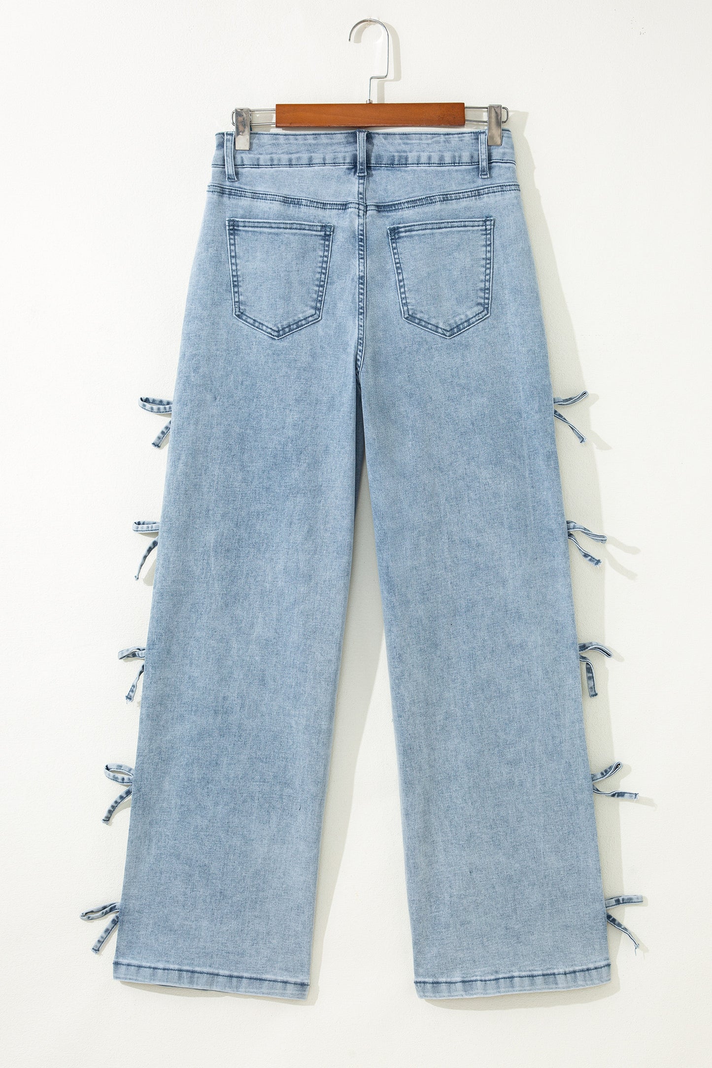 Beau Blue Bow Knot Side Detail Straight Leg Loose Jeans