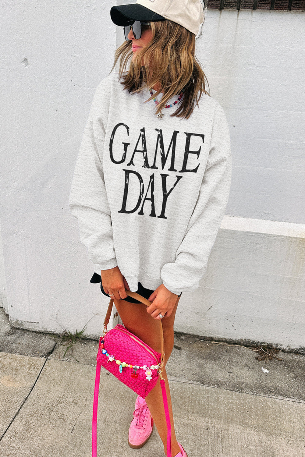 Blue Vintage Washed GAME DAY Graphic Baggy Sweatshirt
