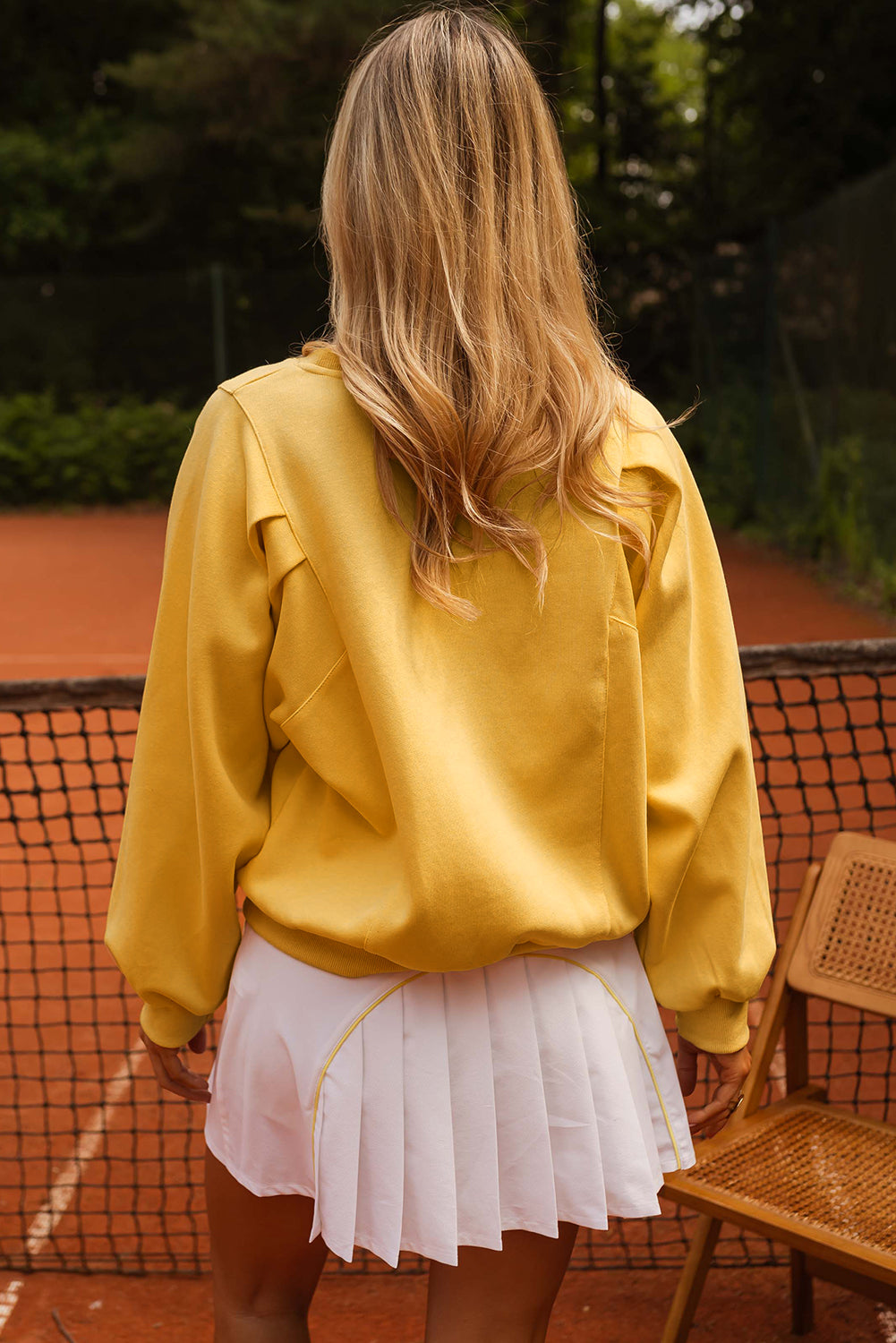 Citrus Pleated Balloon Sleeve Pullover Solid Sweatshirt