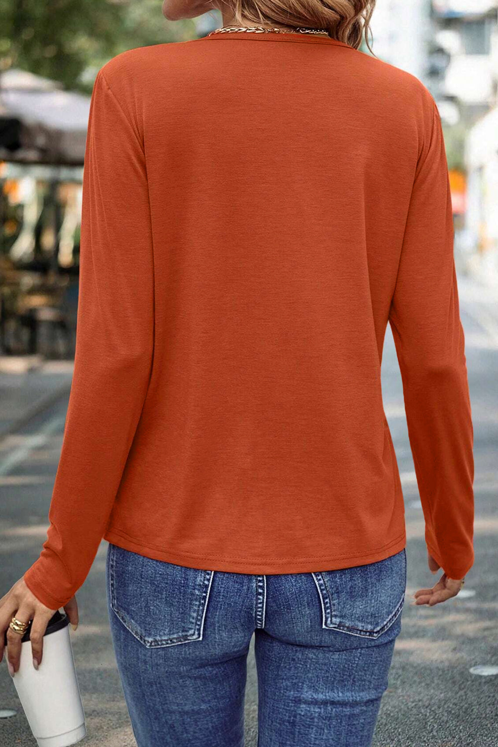 Parchment Asymmetric Seam Detail Solid Color Long Sleeve Top