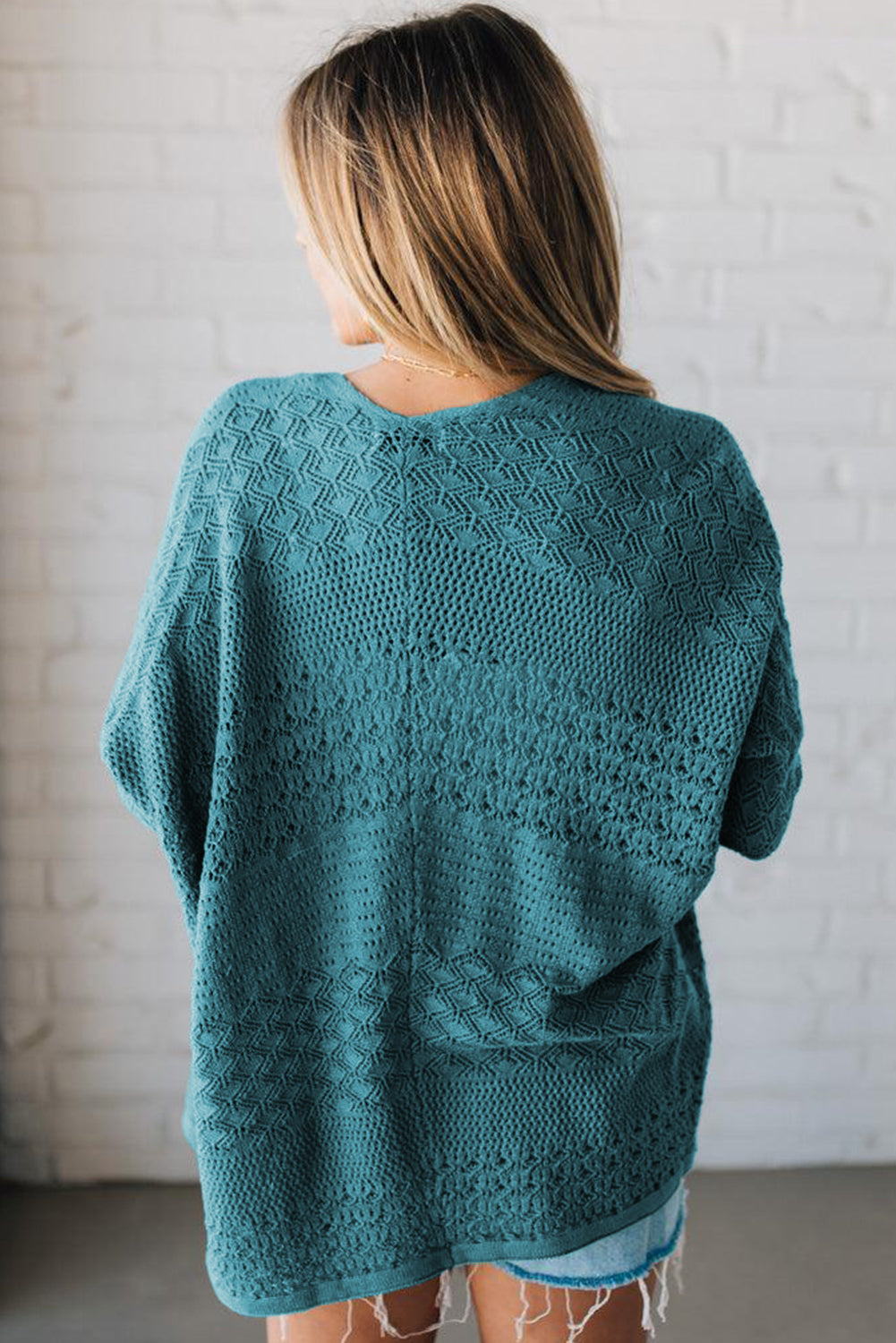 Redwood Burl Mix Pattern Hollowed Knit Open Front Cardigan