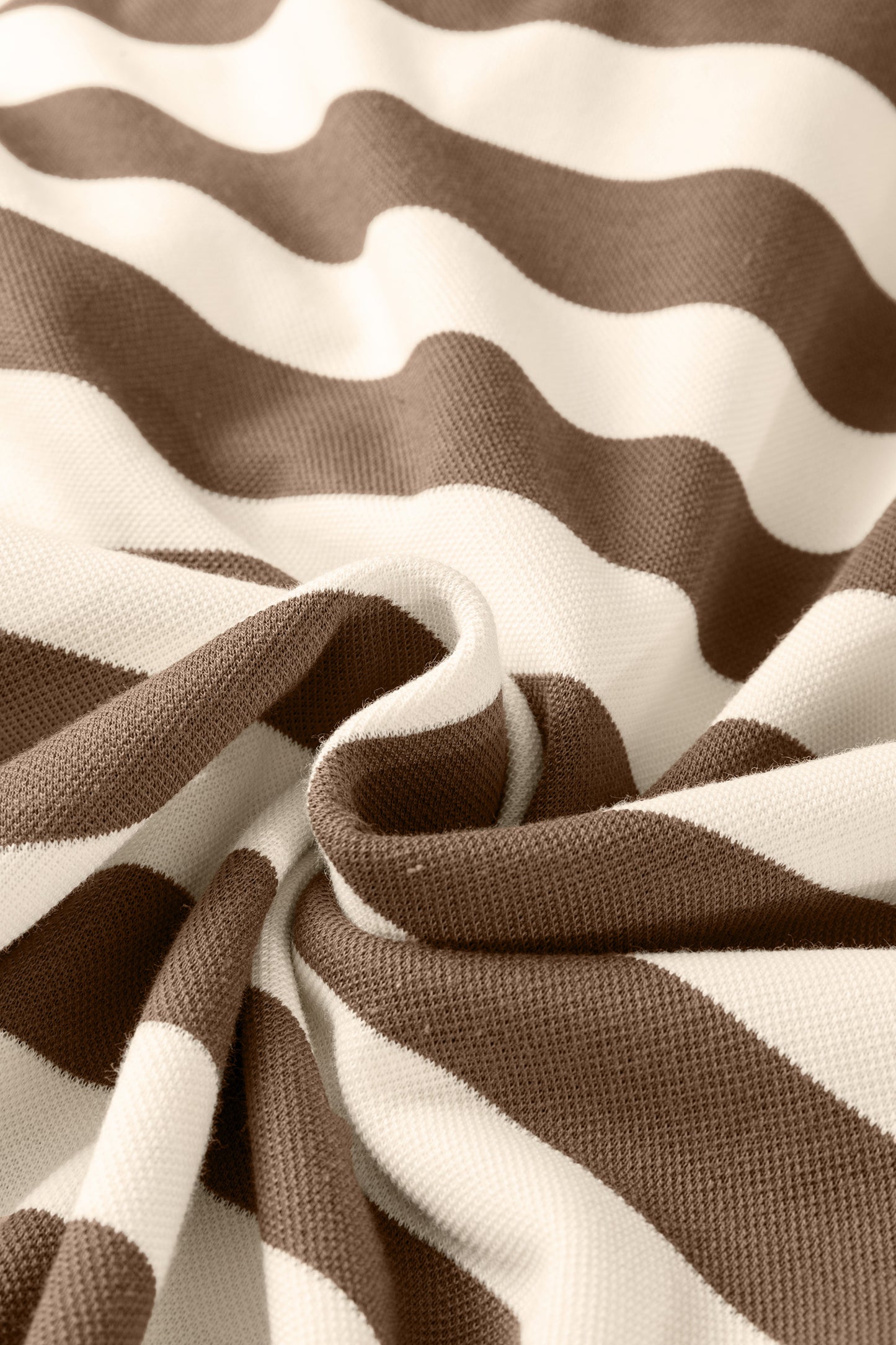 Khaki Stripe Collared V Neck Long Sleeve Loose Casual Dress