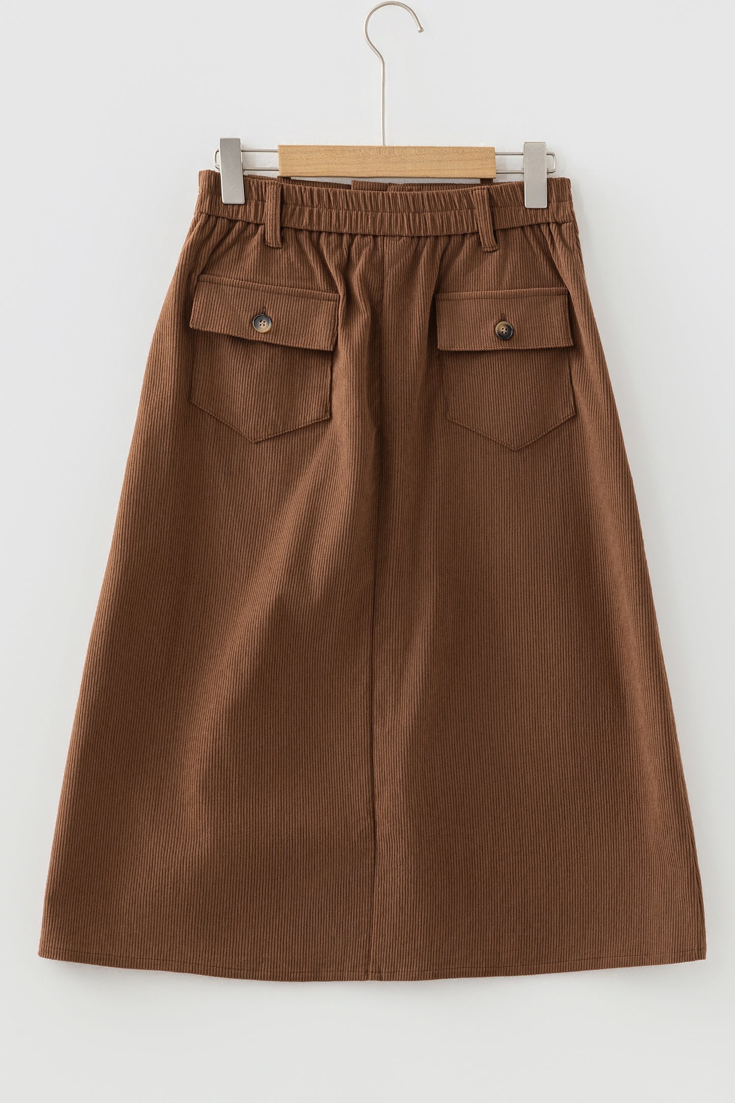 Coffee Front Slit Shift High Waist Midi Skirt