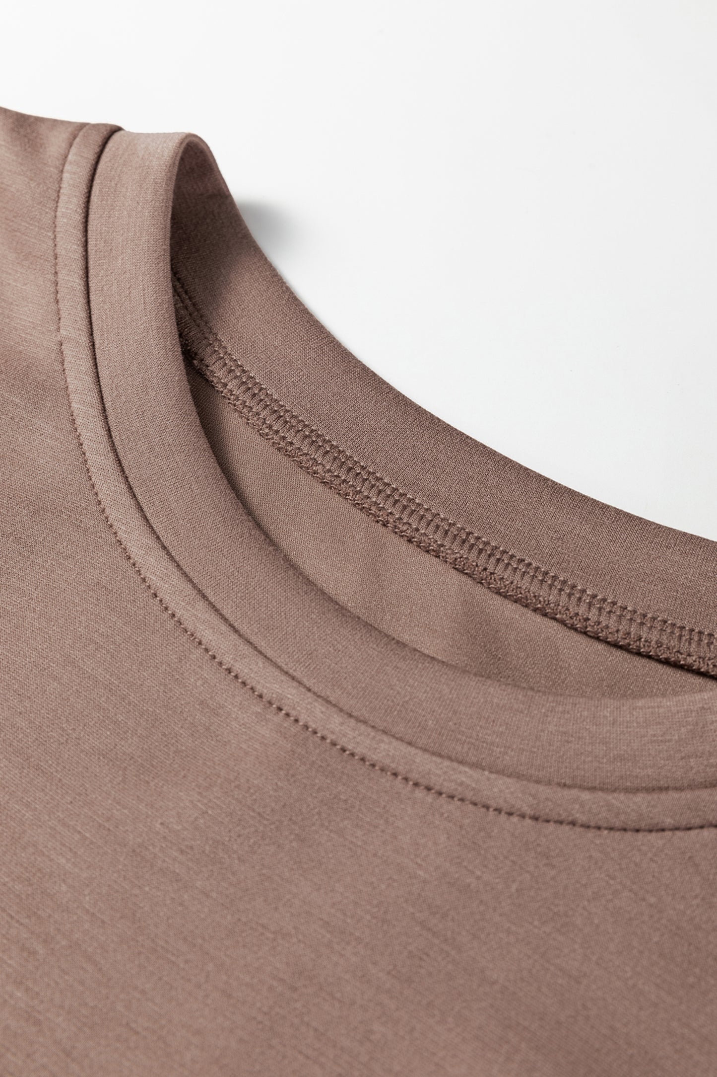 Coffee Solid Color Drop Shoulder Pullover Drawstring Mini Skirt 2pcs Outfit