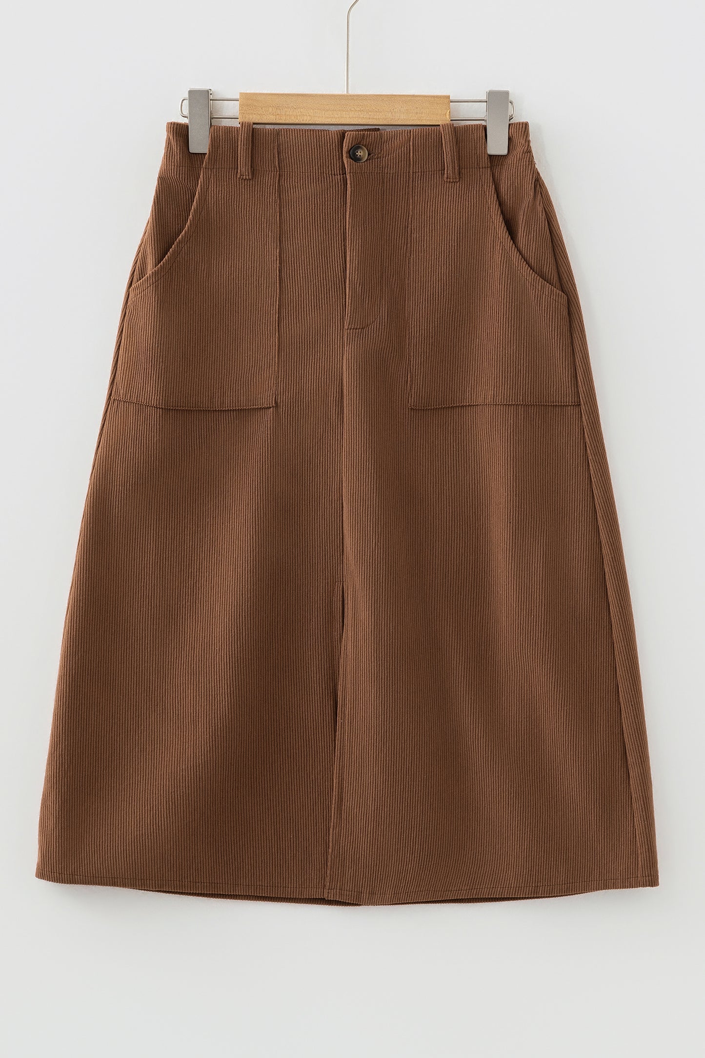 Coffee Front Slit Shift High Waist Midi Skirt