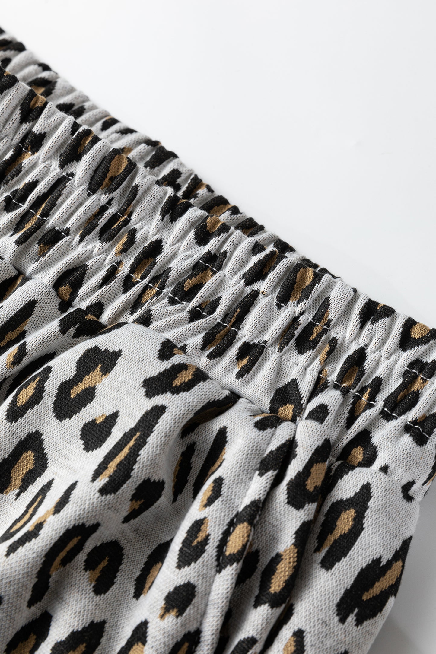 Beige Leopard Print Casual Tee and Pants 2pcs Outfit