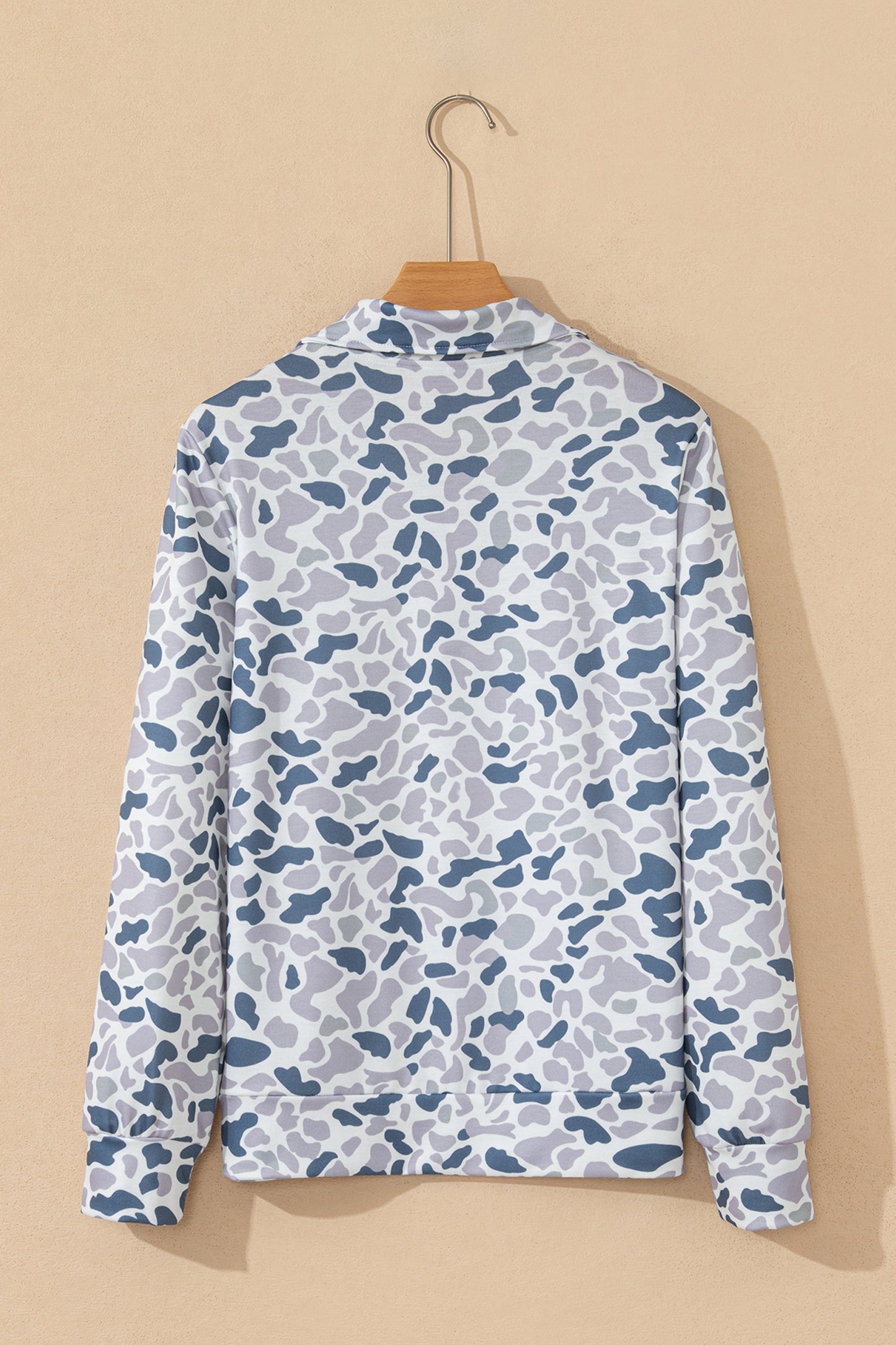 Multicolour Camouflage Print Kangaroo Pocket Zip Collar Pullover Sweatshirt