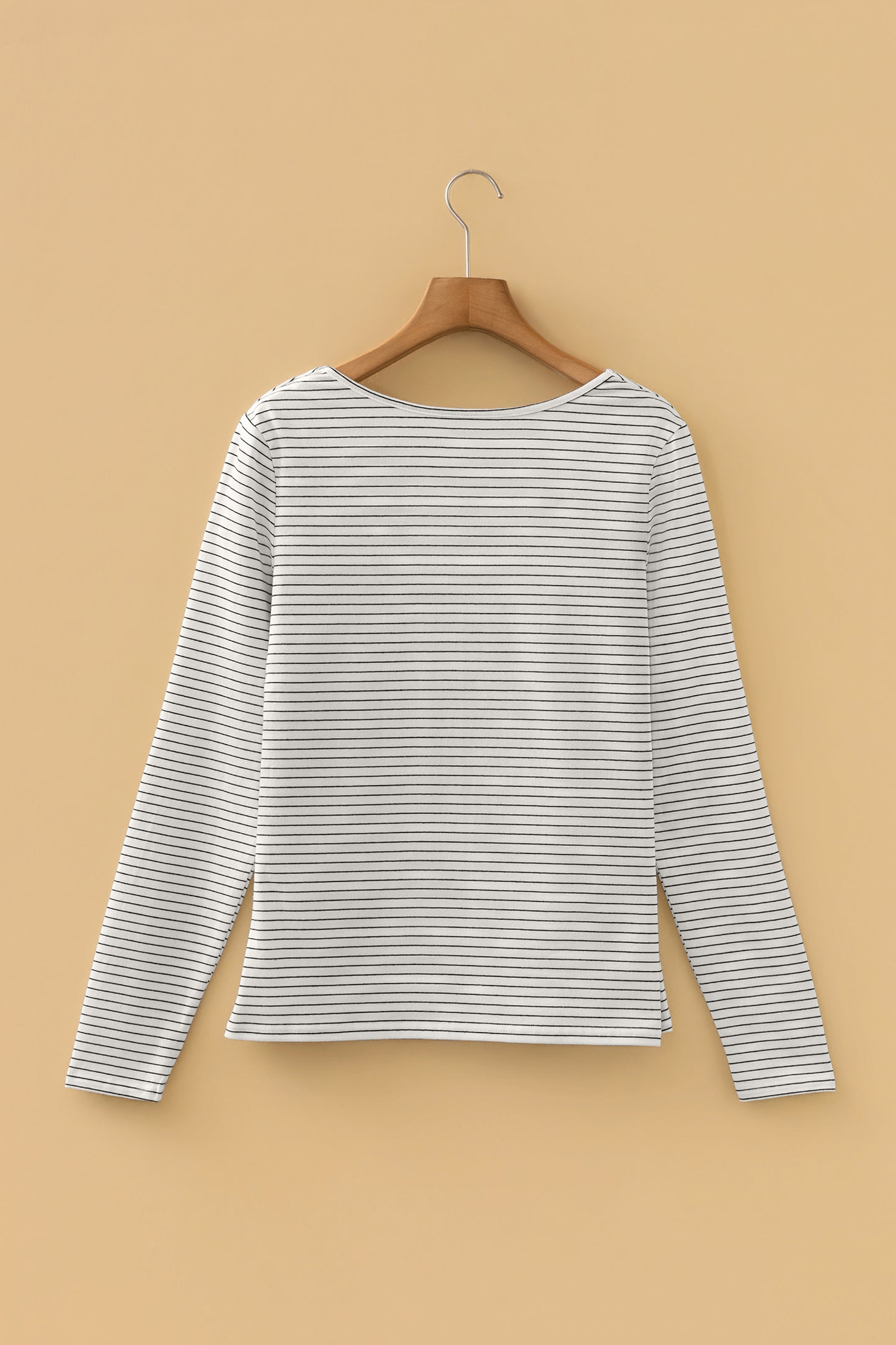 White Stripe Square Neck Long Sleeve Top