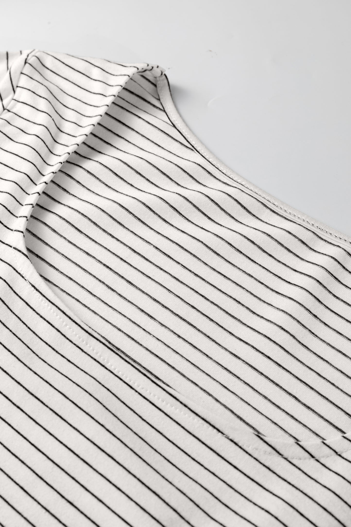 White Stripe Square Neck Long Sleeve Top