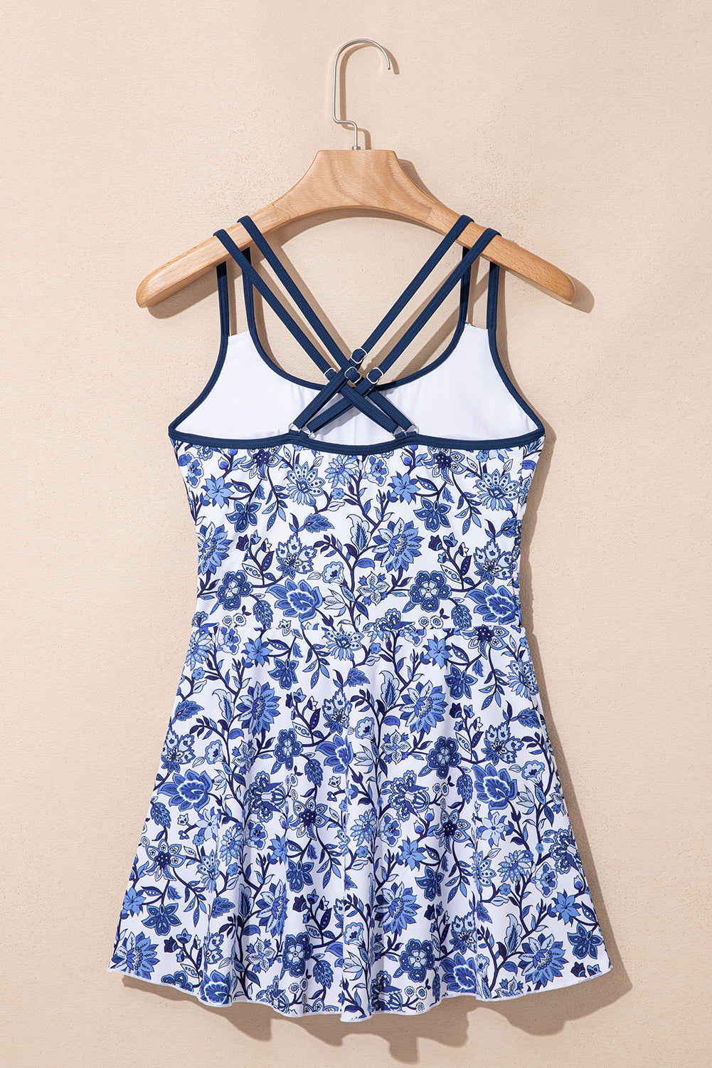 Sky Blue Crossed Back Floral Print Asymmetric Knot Side One Piece Swimsuit