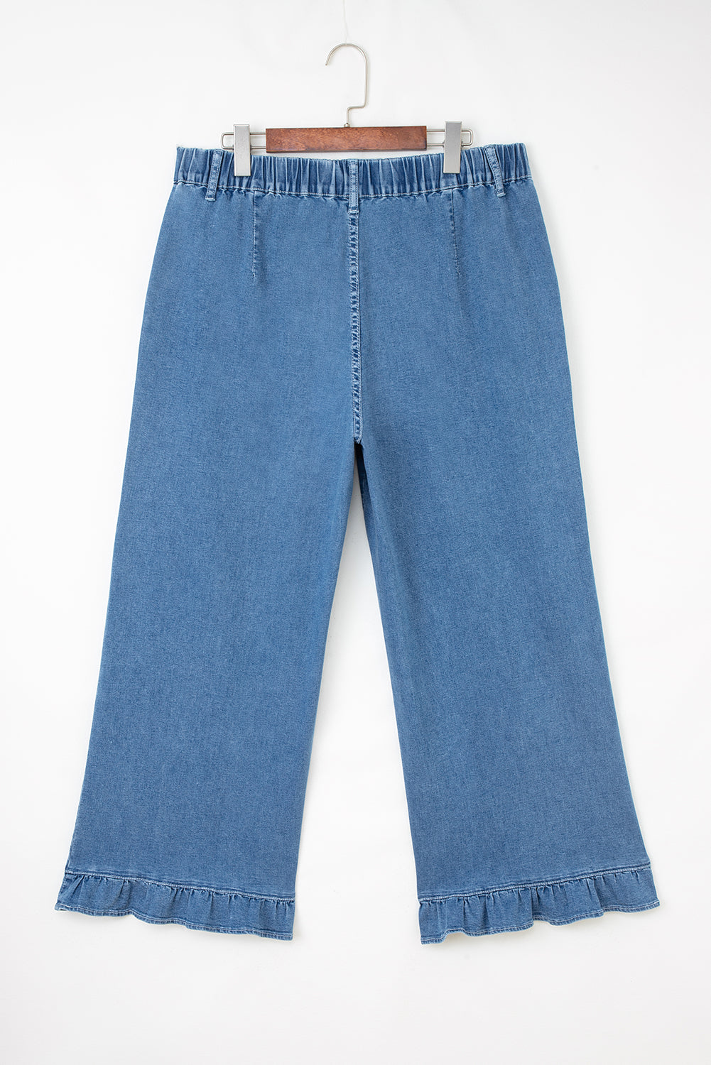 Ashleigh Blue Plus Size Elastic Waist Ruffled Wide Leg Denim Pants