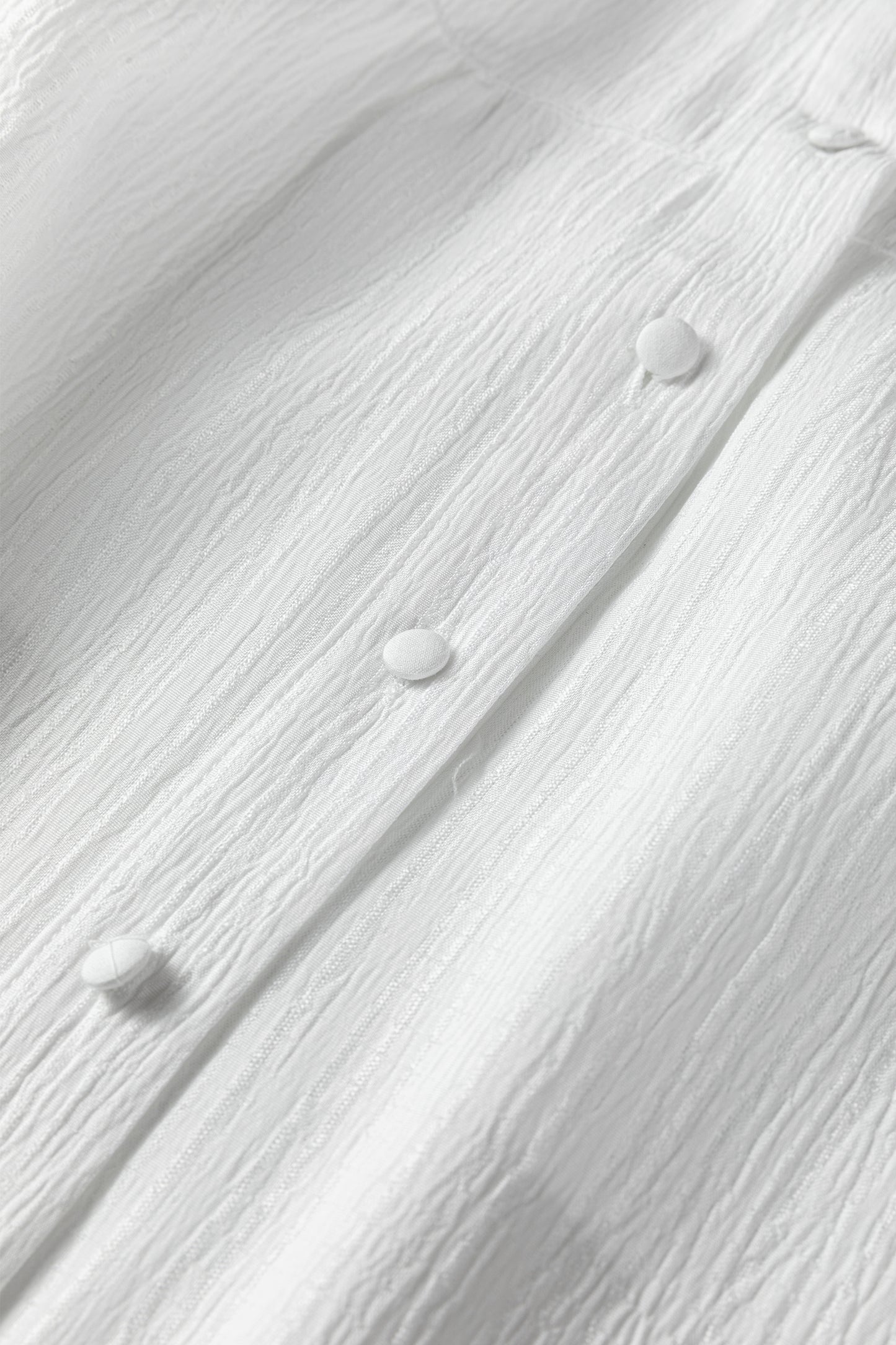 White Crinkled Texture Lantern Sleeve Button Down Loose Shirt