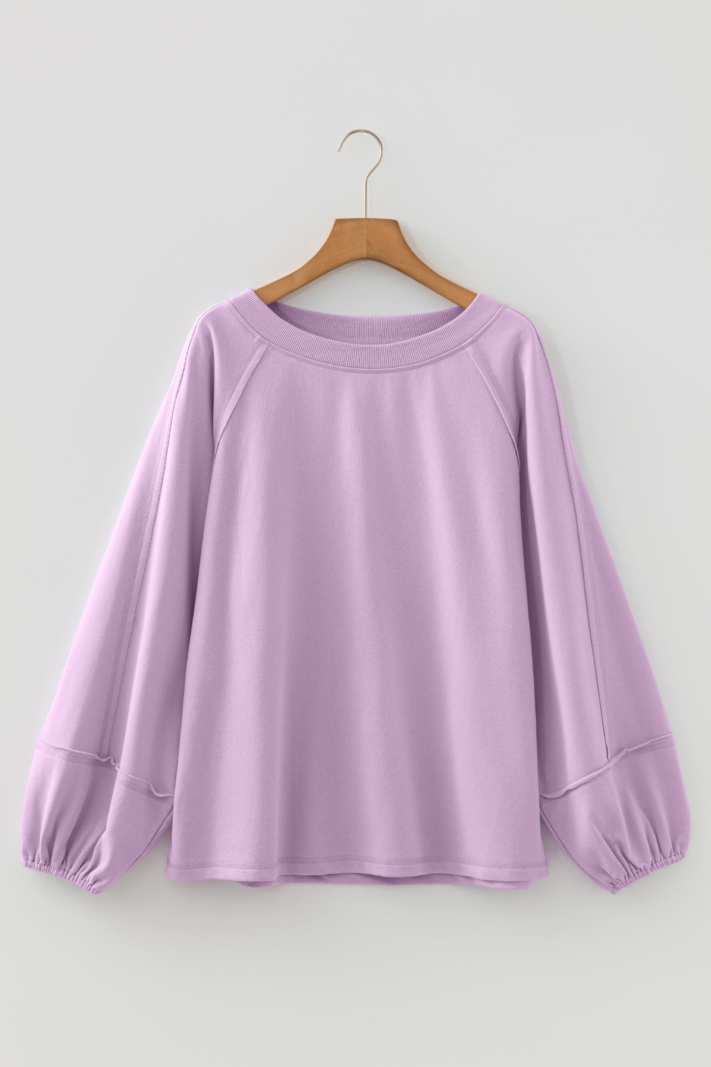 Orchid Petal Solid Color Raw Seam Patchwork Baggy Sweatshirt